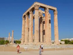 WS View of Athens ruins of famous Temple of Zeus pillars and historical monument landmark / Athens, Greece Stock Footage