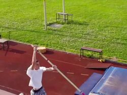 HD:Super Slo-Mo Shot of Young Athlete at Pole Vault Stock Footage