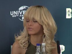 INTERVIEW: Rihanna on her desire to do film, meeting Peter, the right part, her audition at Battleship Press Conference at Corinthia Hotel London on March 28, 2012 in London, England (Footage by Getty/Wire) Stock Footage