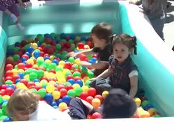 ATMOSPHERE: kids at the Huggies Jeans Diaper Launch Event Fashion Show in NYC Hosted By Rebecca Romijn at New York NY. Stock Footage