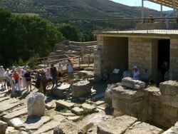 WS PAN Tourists taking pictures of the ruins of Knossos / Greece Stock Footage