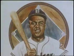Baseball player Jackie Robinson swings a bat. News Clip