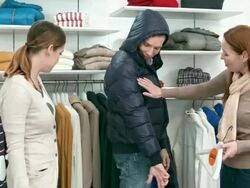 HD DOLLY: Young Couple In A Boutique Stock Footage