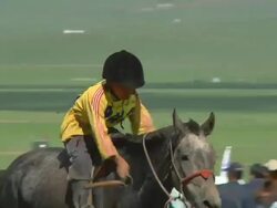 MS POV Horse race at Nadaam festival / Ulaan Baatar, Tuv, Mongolia Stock Footage