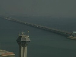  WS AERIAL view of the causeway linking o fSaudi Arabia / Causeway ,Bahrain Stock Footage