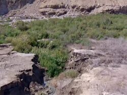 MS AERIAL POV Sinkholes near dead sea / Judea Desert, Israel Stock Footage