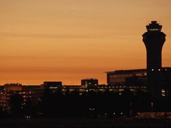 airport tower sunset silhouette Stock Footage