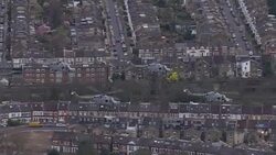 Aerials of Royal Navy Lynx helicopters over London News Clip