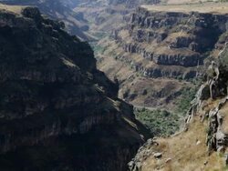 Kasagh river and canyon, view from Hovhannavank monastery Stock Footage