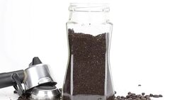 close-up panning: coffee instant in a glass jar and equipment Stock Footage