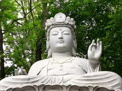 MS Stone statue of Buddha in Chunghaksa temple / Incheon, South Korea Stock Footage