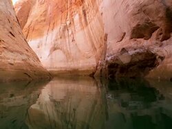 MS POV Sailing through Lake with signs of dropping water levels / ARIZONA,United States    Stock Footage