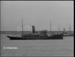 1944: IRELAND: COASTAL PATROL: HA WS Harbor w/ industrial buildings, WS Coastal marine service boat (believed to be 'Murichu' 1938-47), WS Second Line Naval Volunteer Reservists polishing  deck cannon gun, WS Coastal patrol boats, WS Armed patrol boat Instructional Video