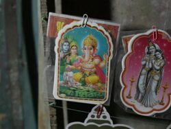 CU R/F Stickers of Hindu Gods / India Stock Footage