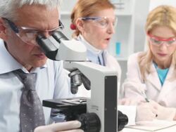 Group of scientist in a laboratory with Microscope Stock Footage