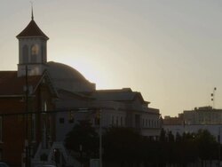 MS Shot of buildings silhouetted by setting sun / Montgomery, Alabama, United States Stock Footage