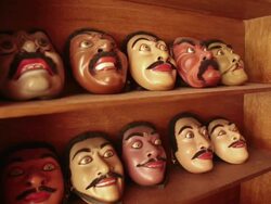 MS Shot of handmade masks / Mas, Bali/Gianyar/Ubud, Indonesia Stock Footage