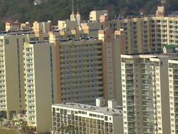 MS AERIAL TS DS Shot of houses and buildings at North Myrtle Beach / South Carolina, United States Stock Footage