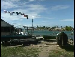 Cuna tribe, boats and village, MS, San Blass, Panama, Central America Stock Footage