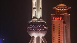 Lights illuminate the Pearl Tower in Shanghai. Stock Footage
