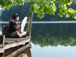 Hikers Looking At Map Stock Footage