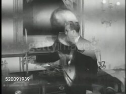 1948: WASHINGTON, D.C.: THE WHITE HOUSE: VS Family Dining Room, male staff member placing candles in holders on sideboard, John Tyler painting by George P. A. Healy, CU Bottom frame information, WS Sideboard & mirror, MS Sterling silver tea service. Instructional Video
