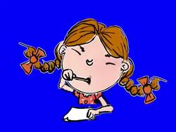 Cartoon girl with bouncey pigtails writes a letter Stock Footage