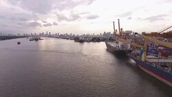 Aerial view of Industrial shipping port in Bangkok, Thailand Stock Footage
