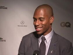 INTERVIEW - Victor Cruz loves GQ and is happy to be in attendance at the event.  He thinks Walter Frazier is one of the best dressed athletes and hopes that he is coming up in the ranksat GQ, Lacoste and Mercedes-Benz Celebrate the Super Bowl in New Orlean Stock Footage