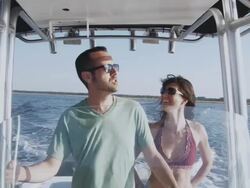 MS Couple enjoying themselves on motorboat / Charleston, South Carolina, USA Stock Footage
