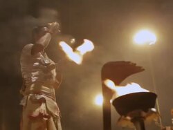 MS Man performing Aarti, Hindu ritual with fire / Varanasi, Uttar Pradesh, India Stock Footage