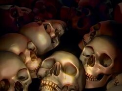 (Loop) Dolly over a field of skulls, Halloween, Genocide, Background Stock Footage
