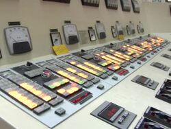 CU Shot of control table of coal plant / Teruel, Spain Stock Footage