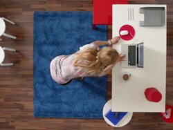 MS, Lockdown, businesswoman working at her desk in her home office, overhead view Stock Footage