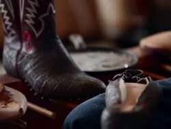 CU TU R/F boot maker tacking vamp of sole of cowboy boot Stock Footage