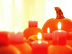 Halloween & Thanksgiving Pumpkins Candles Background - Wide Shot Stock Footage