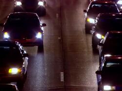 MS Shot of cars moving in line on freeway with head lamp, tail back / Minneapolis, Minnesota, United States Stock Footage
