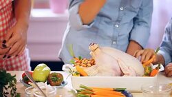 Preparing Turkey for Thanksgiving Dinner Stock Footage