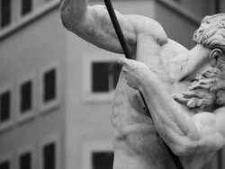 Monochrome Neptune Statue Masterpiece in Rome Stock Footage