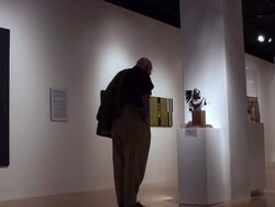 MS Visitor looking at American Indian art sculpture / Palm Springs, California, USA Stock Footage