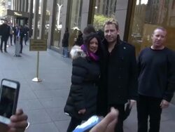 Nickelback leaving SiriusXM Satellite Radio poses for photos with fans Stock Footage