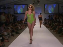 Xtra Life Lycra Fiber Swimwear - Runway - MBFW Miami Swim Stock Footage