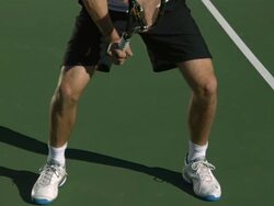 MS, TU, TD, Young man on tennis court, Santa Barbara, California, USA Stock Footage