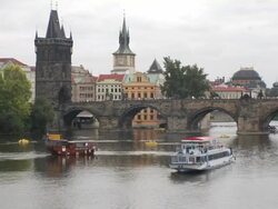 WS, ZI, Tour boats on river Vltava, Prague, Czech Republic Stock Footage