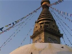 Prayer flags, Swayambhunath stupa Stock Footage