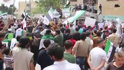 CLEAN : Syria demonstration against Assads regime in Idlib province News Clip