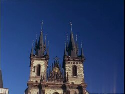 MS Low angle, towers of Tyn church, Prague, Czech Republic Stock Footage