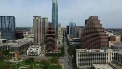 Hovering Over South Congress Avenue Capital City Perfection Above Downtown Stock Footage