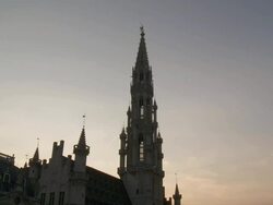 MS Shot of La Grand Place at dusk UNESCO world heritage with Town Hall / Brussels, Brussels Capital Region, Belgium Stock Footage