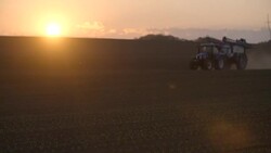 Tractor spray fertilize on field with chemicals in agriculture field. Stock Footage
